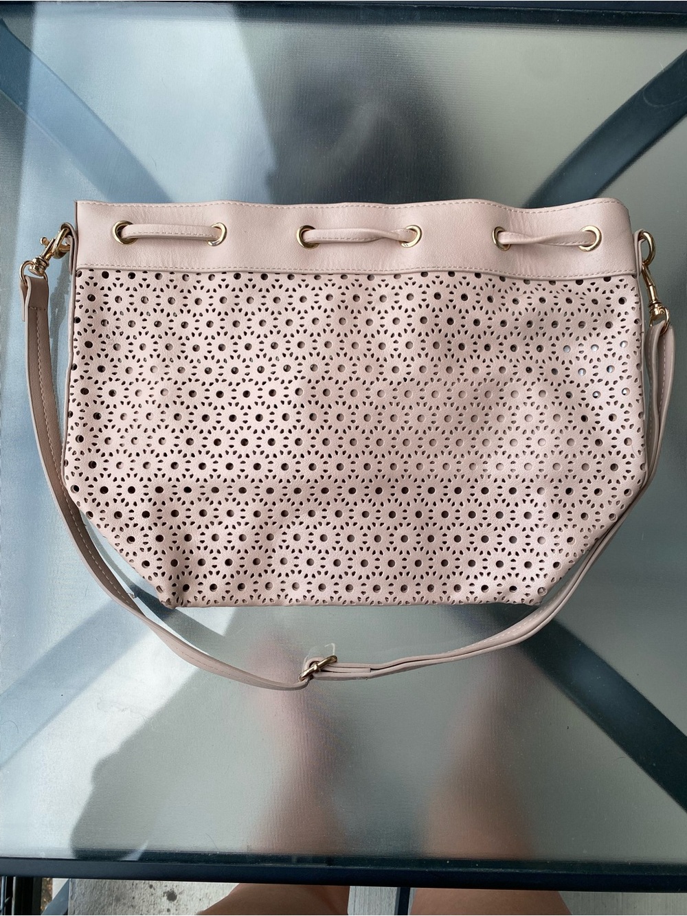 H&M Light Pink Perforated Drawstring Shoulder Bag